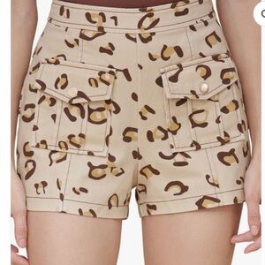Avec Les Filles Tan Leopard Print Women's Cargo Shorts
